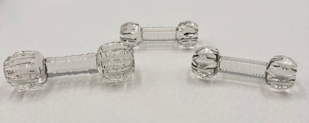 Antique American Brilliant Crystal Cut Glass Faceted Barbell Knife Rest Set of 3